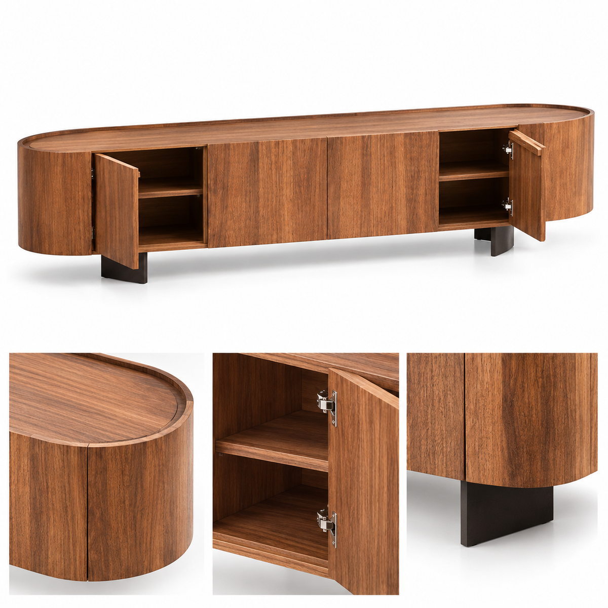 Rounded Edge Wooden TV Unit with Metal Base - Z-TU-008