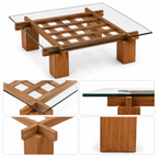 Glass‑Top Wooden Grid Coffee Table - Z-CT-002