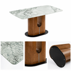 Marble Dining Table With Walnut Pedestal Base -Z-DT-025