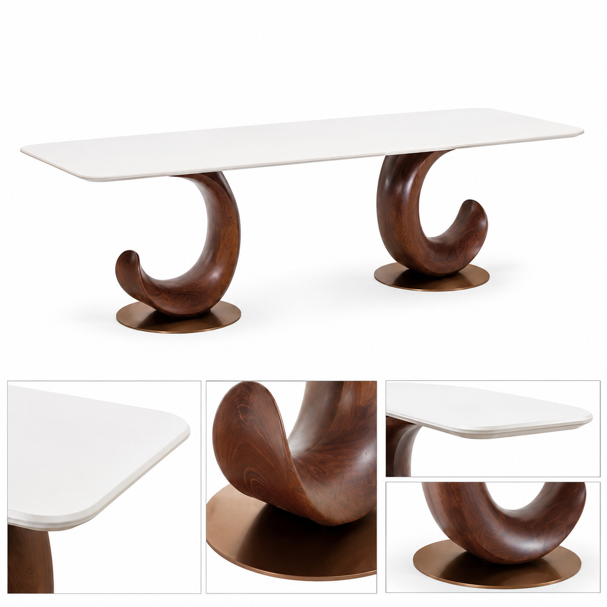 8-Seater Rectangular Marble Dining Table With Curved Wooden Base-Z-DT-021