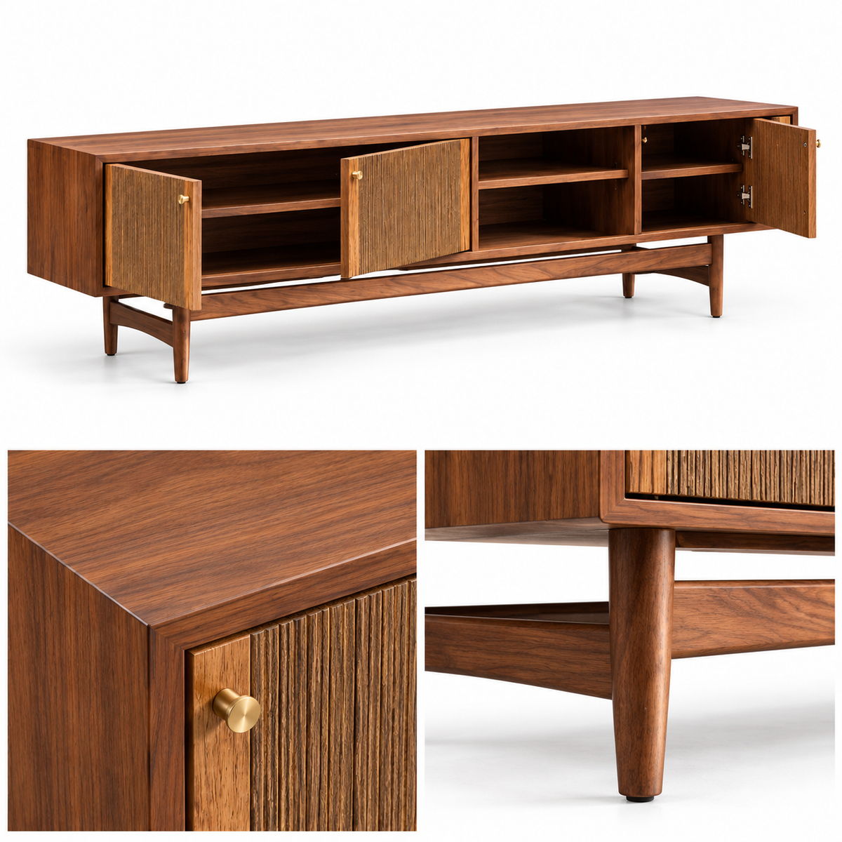 Mid‑Century Wooden TV Unit with Brass Accents - Z-TU-009