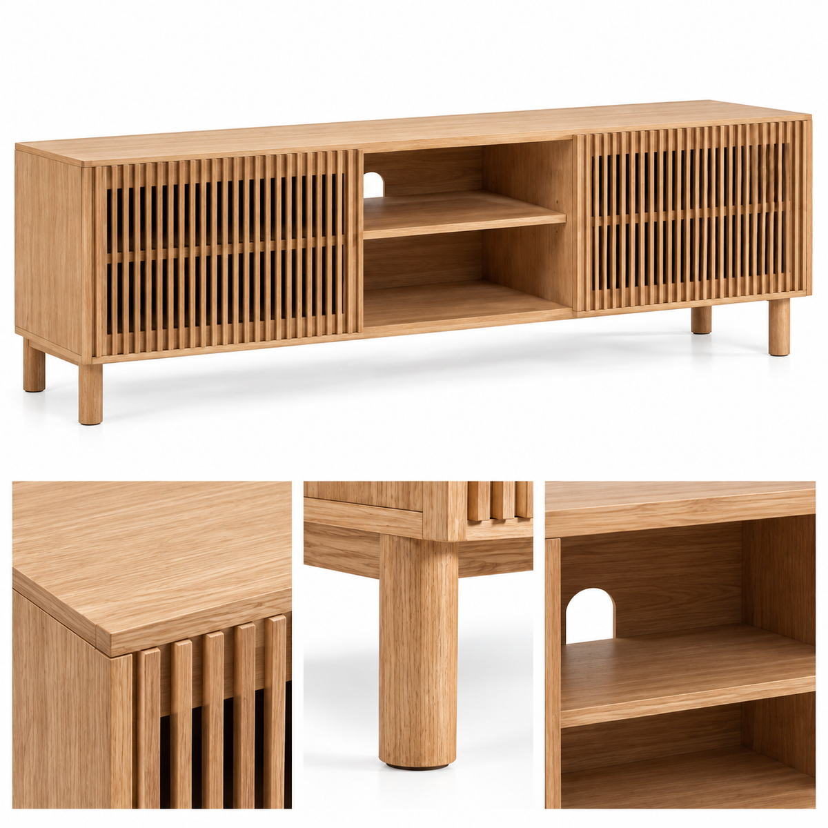 Solid Wood Slatted TV Unit - Z-TU-001