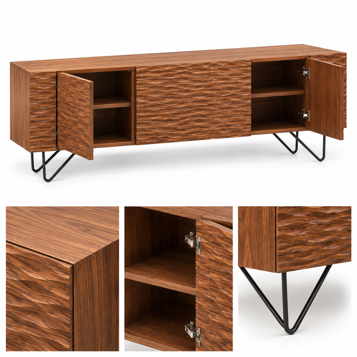Textured Wooden TV Unit with Metal Legs -Z-TU-007
