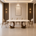 8-Seater Rectangular Marble Dining Table With Curved Wooden Base-Z-DT-021
