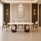 8-Seater Rectangular Marble Dining Table With Curved Wooden Base-Z-DT-021