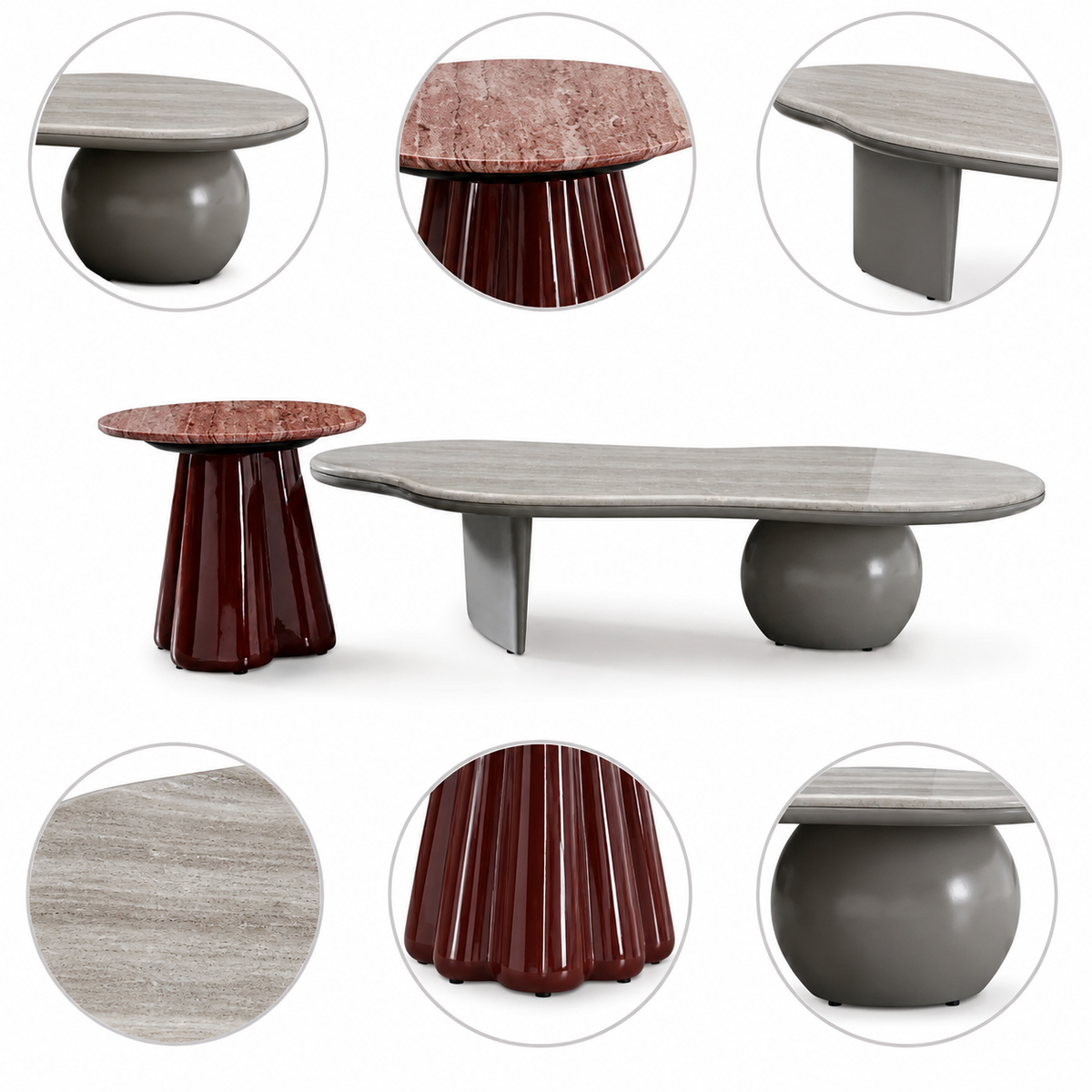 Solid Ash Wood & Marble Coffee Table Set - Z-CT-016