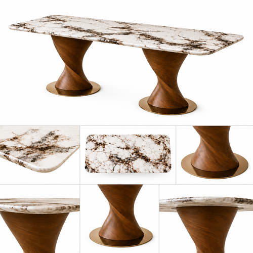 8-Seater Marble Dining Table With Twisted Base- Z-DT-026