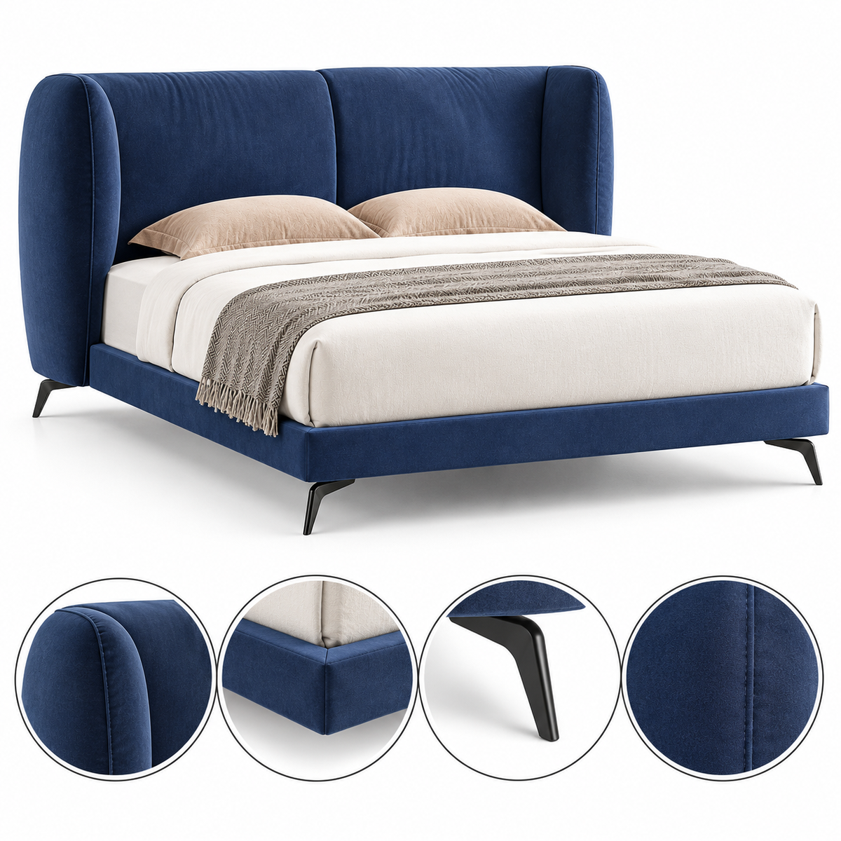 Italian Style Fabric Upholstered Double Bed - Z-B-008