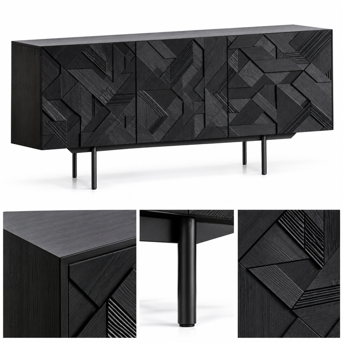 Solid Black Varnished Teak Wood TV Unit - Z-TU-006