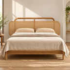 Natural Rattan Headboard Cane Wooden Bed - Z-B-020