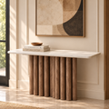 Marble‑Top Fluted Wooden Console Table -Z-C-006