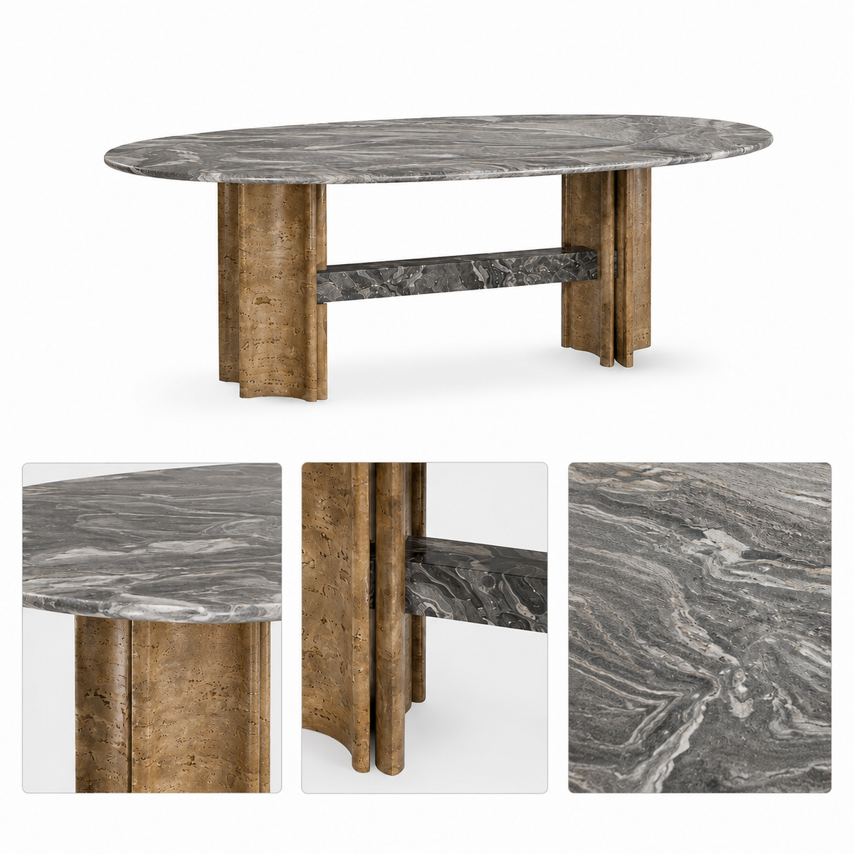 Oval Dining Table – Natural Stone & Stainless Steel - Z-DT-012