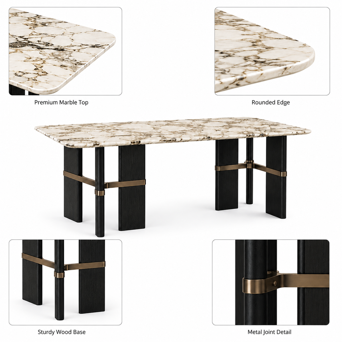 6-Seater Rectangular Marble Dining Table-Z-DT-024