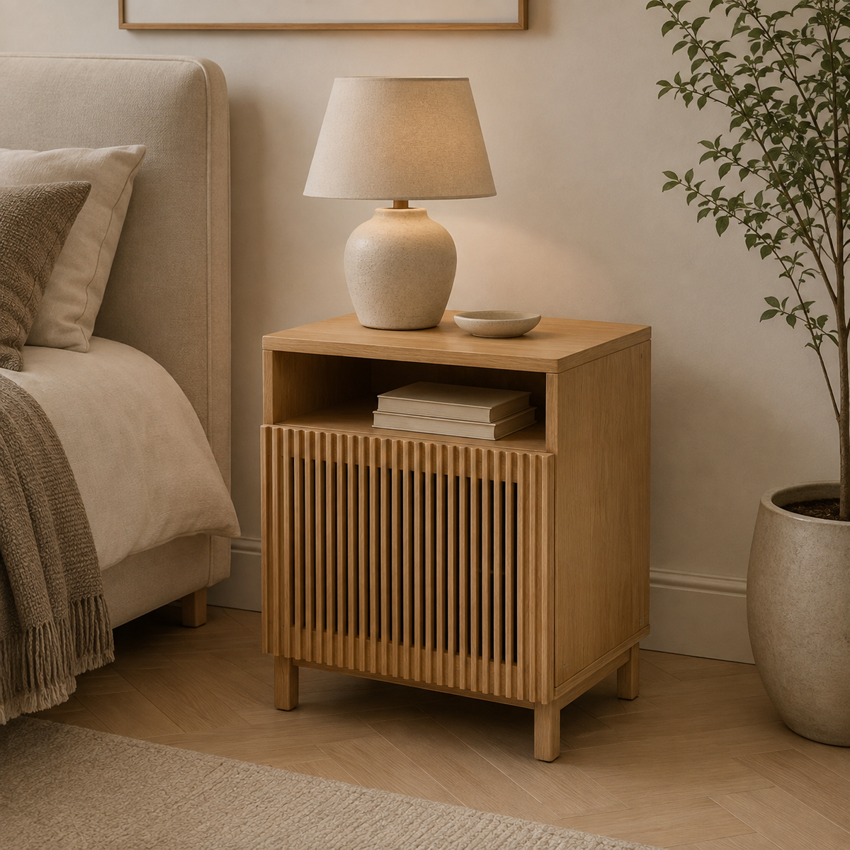 Japandi Slatted Wooden Sidetable -Z-BS-004
