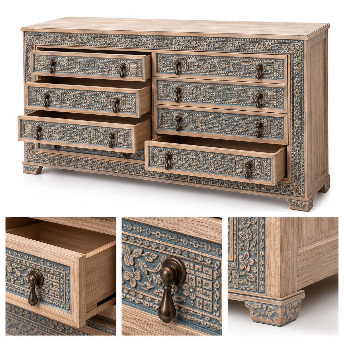 Hand‑Carved Vintage Wooden Sideboard - Z-SV-001