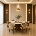 6-Seater - Round Marble & Solid Wooden Base Dining Table - Z-DT-015