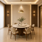 6-Seater - Round Marble & Solid Wooden Base Dining Table - Z-DT-015