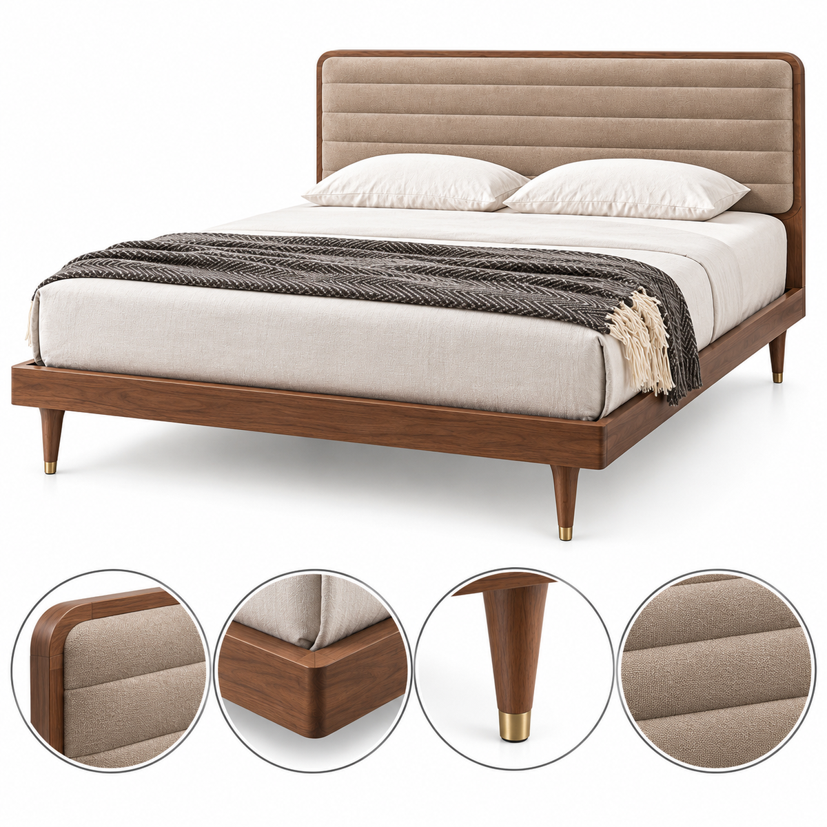 Modern Beige Upholstered Bed - Z-B-006