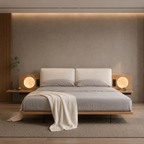 Modern Wooden Bed with Integrated Side Tables - Z-B-024