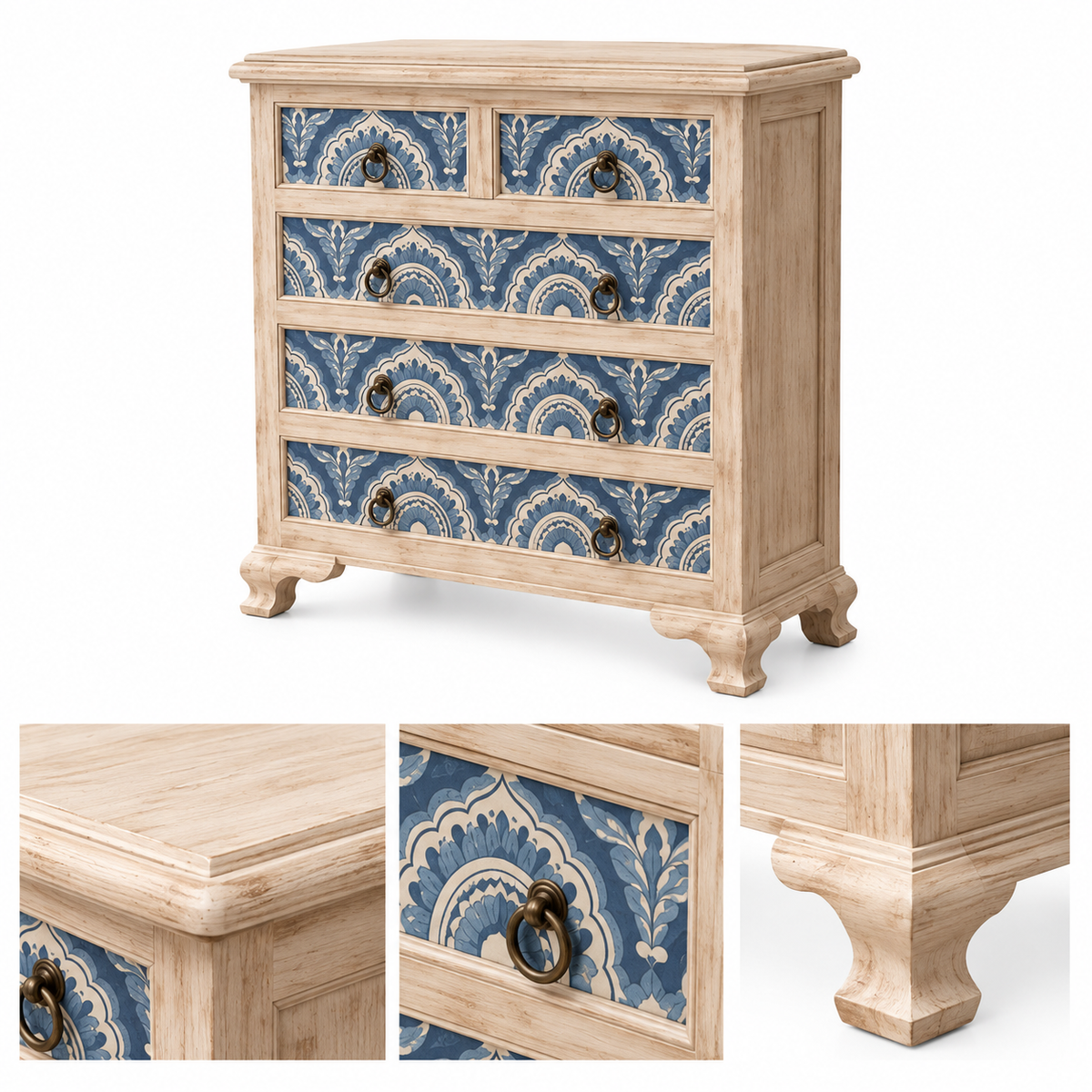 Hand‑Carved Wooden Sideboard With Floral Motif - Z-SV-002