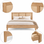 Natural Wood Bed with Rattan Headboard - Z-B-021