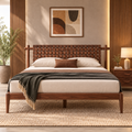 Solid Wood Grid Headboard Bed - Z-B-005