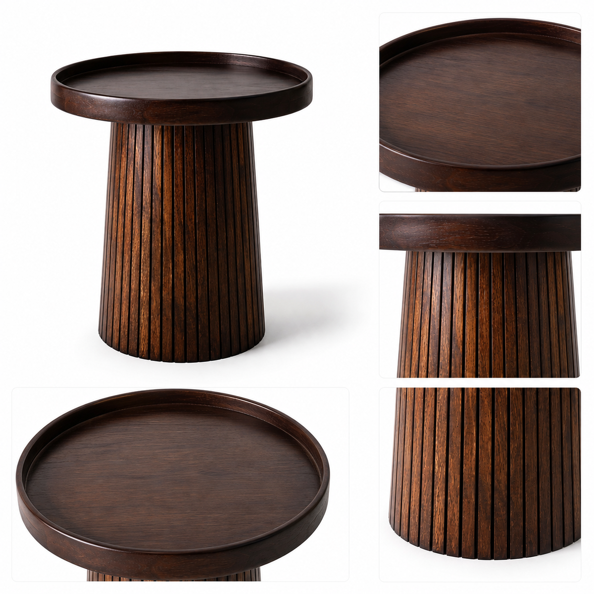 Fluted Pedestal Wood Side Table - Z-ST-006